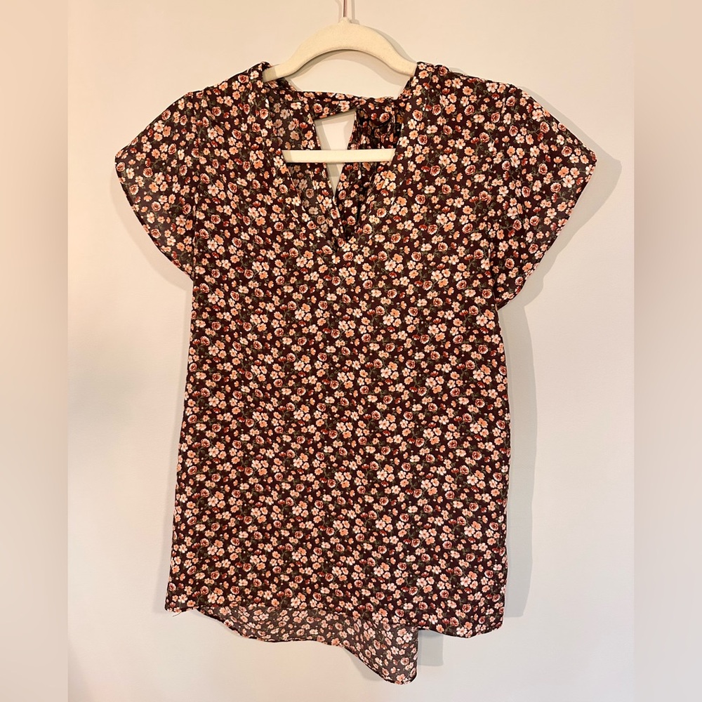 Everleigh Brown and Pink Floral Blouse XS